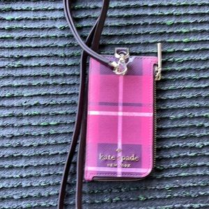 New KATE SPADE Staci Black Leather Card Case Lanyard WLR00139 $99